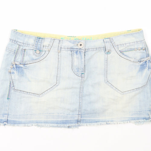 Hoi Polloi Womens Blue Cotton Mini Skirt Size 16 Zip
