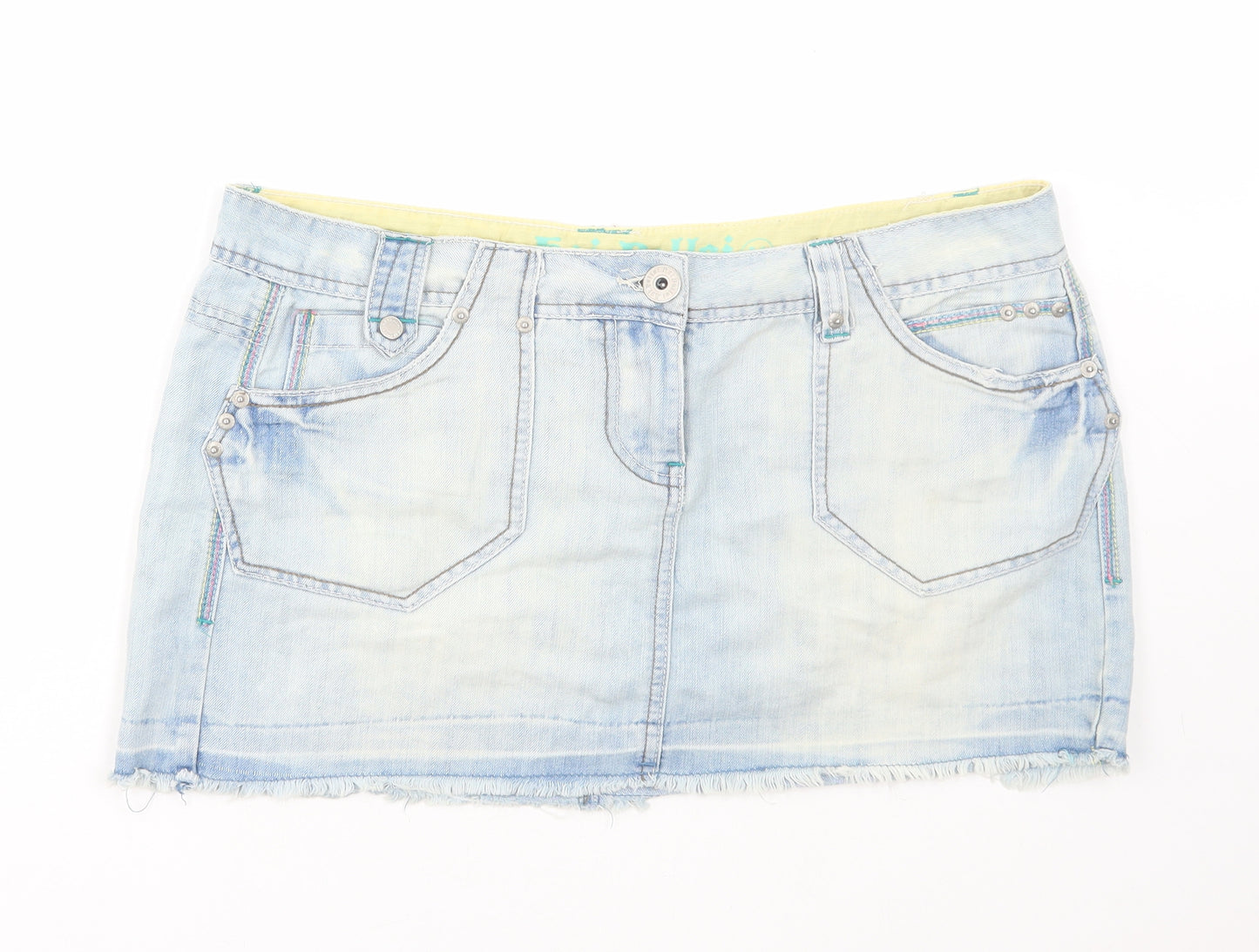 Hoi Polloi Womens Blue Cotton Mini Skirt Size 16 Zip