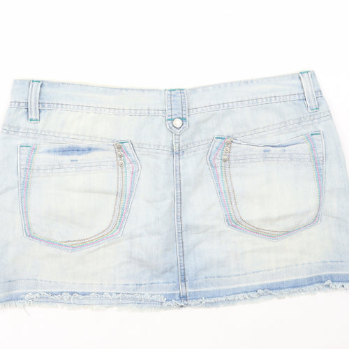 Hoi Polloi Womens Blue Cotton Mini Skirt Size 16 Zip
