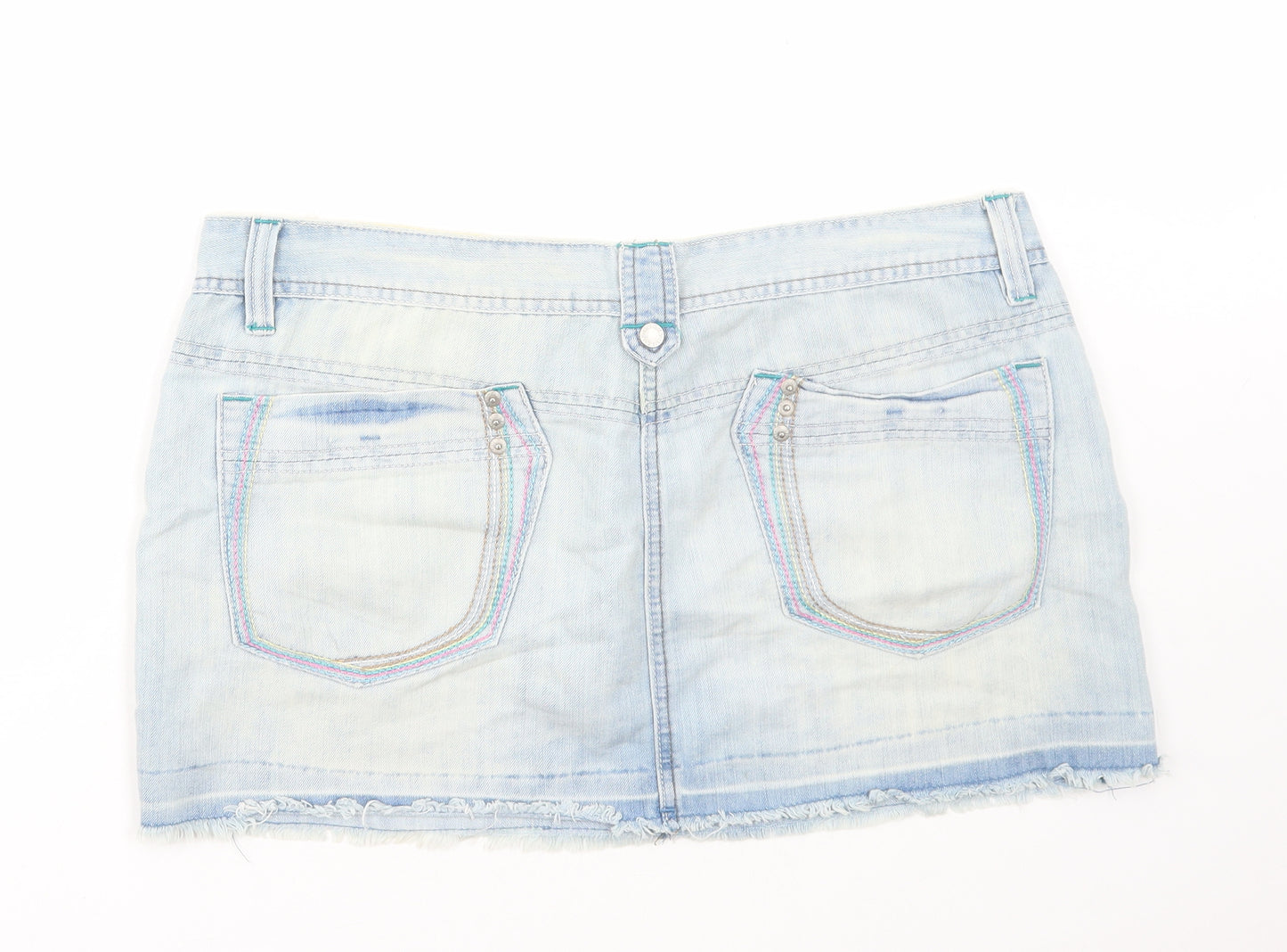 Hoi Polloi Womens Blue Cotton Mini Skirt Size 16 Zip