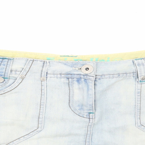 Hoi Polloi Womens Blue Cotton Mini Skirt Size 16 Zip