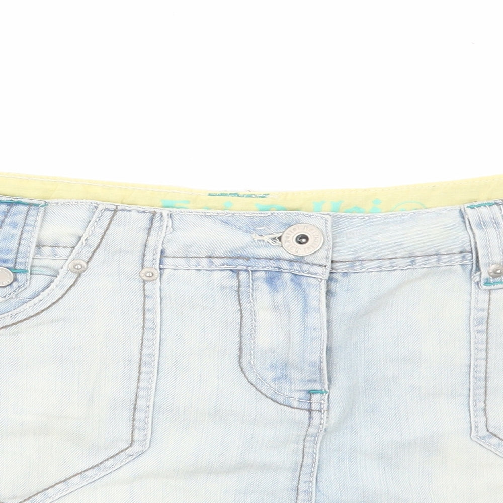 Hoi Polloi Womens Blue Cotton Mini Skirt Size 16 Zip