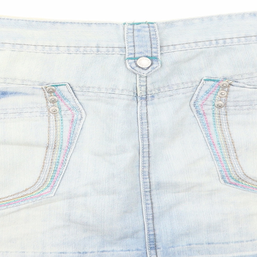 Hoi Polloi Womens Blue Cotton Mini Skirt Size 16 Zip