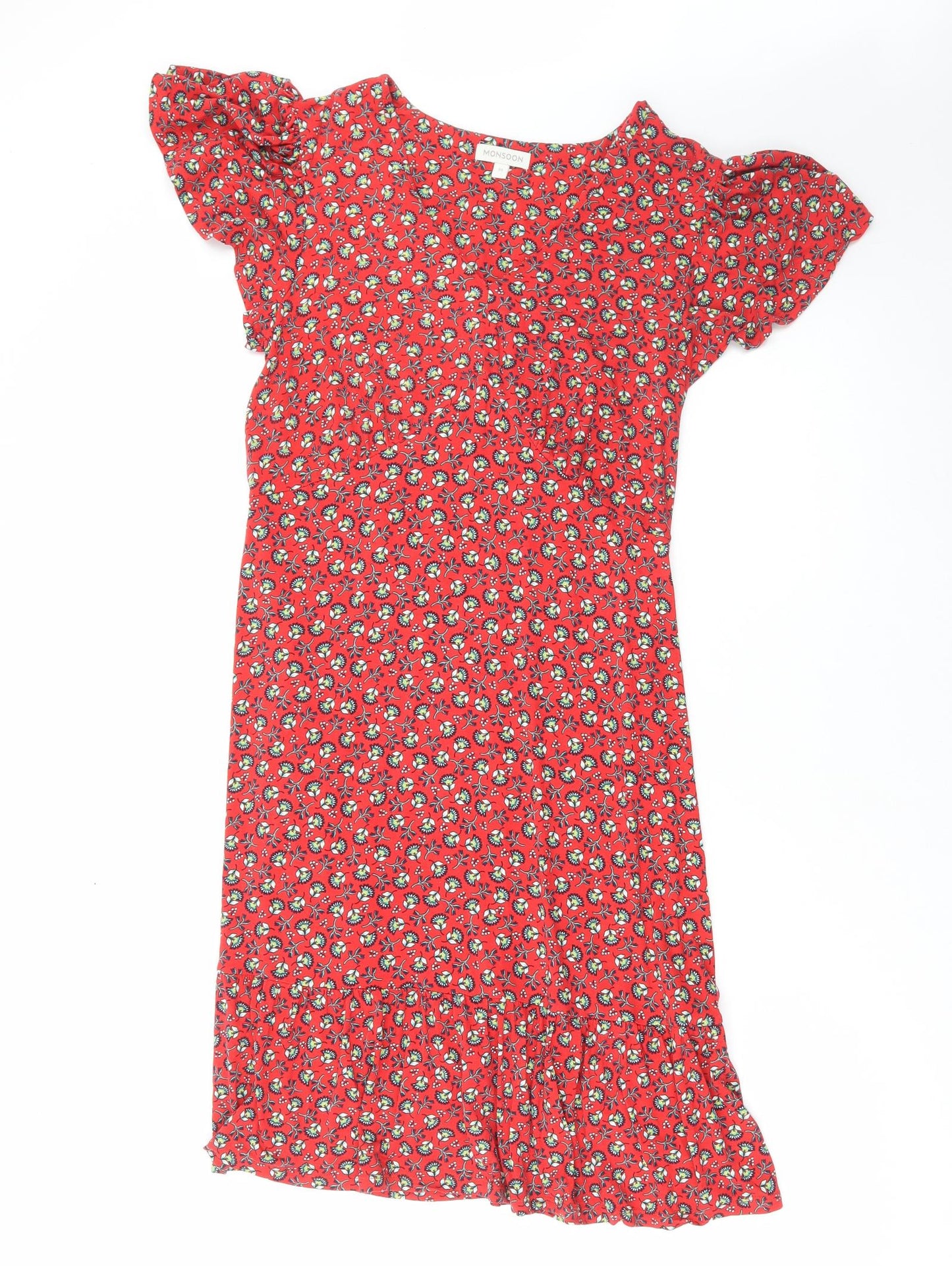 Monsoon Womens Red Floral Viscose Shift Size M V-Neck Pullover