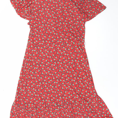 Monsoon Womens Red Floral Viscose Shift Size M V-Neck Pullover