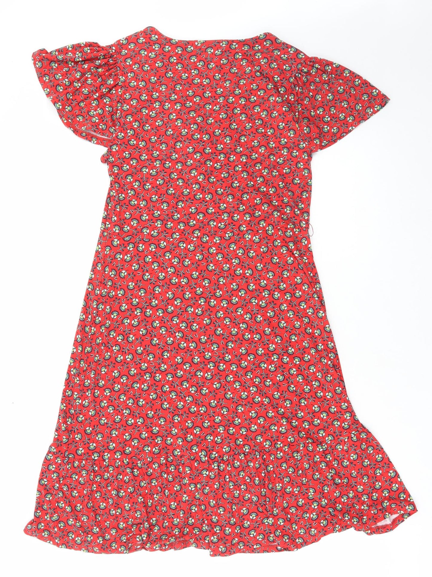 Monsoon Womens Red Floral Viscose Shift Size M V-Neck Pullover