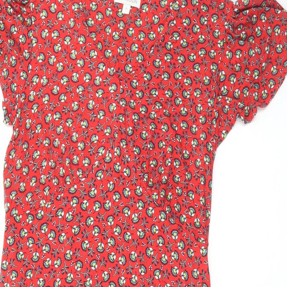 Monsoon Womens Red Floral Viscose Shift Size M V-Neck Pullover