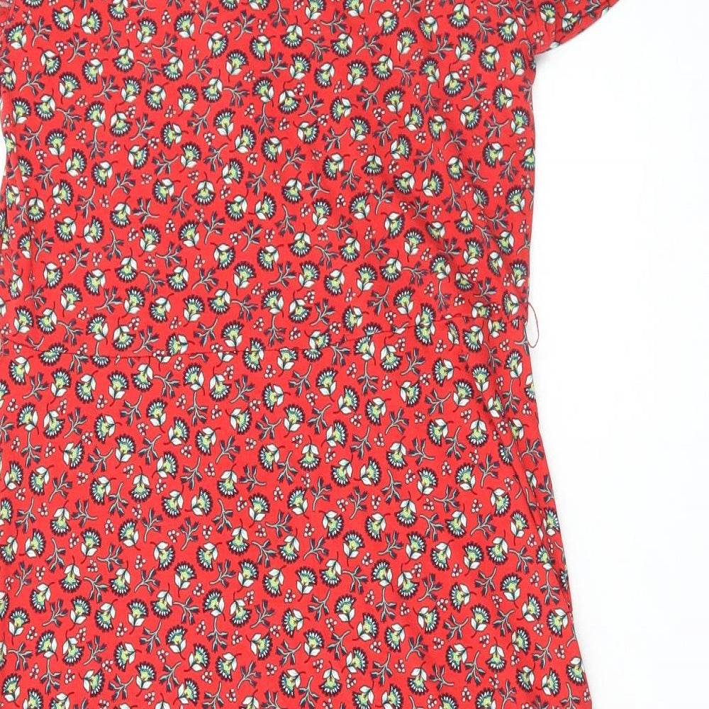 Monsoon Womens Red Floral Viscose Shift Size M V-Neck Pullover
