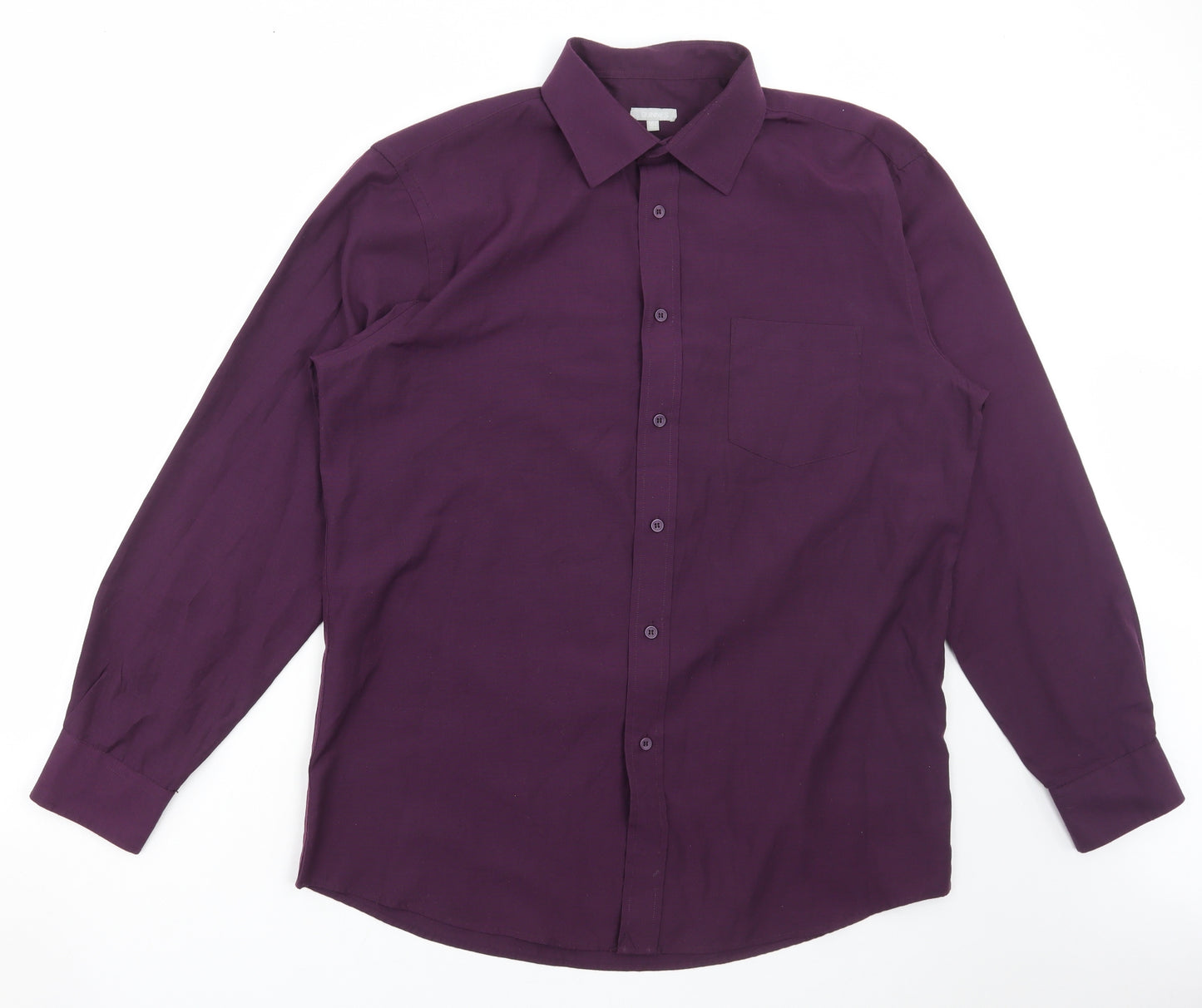 Dunnes Stores Mens Purple Polyester Dress Shirt Size 16.5 Collared Button