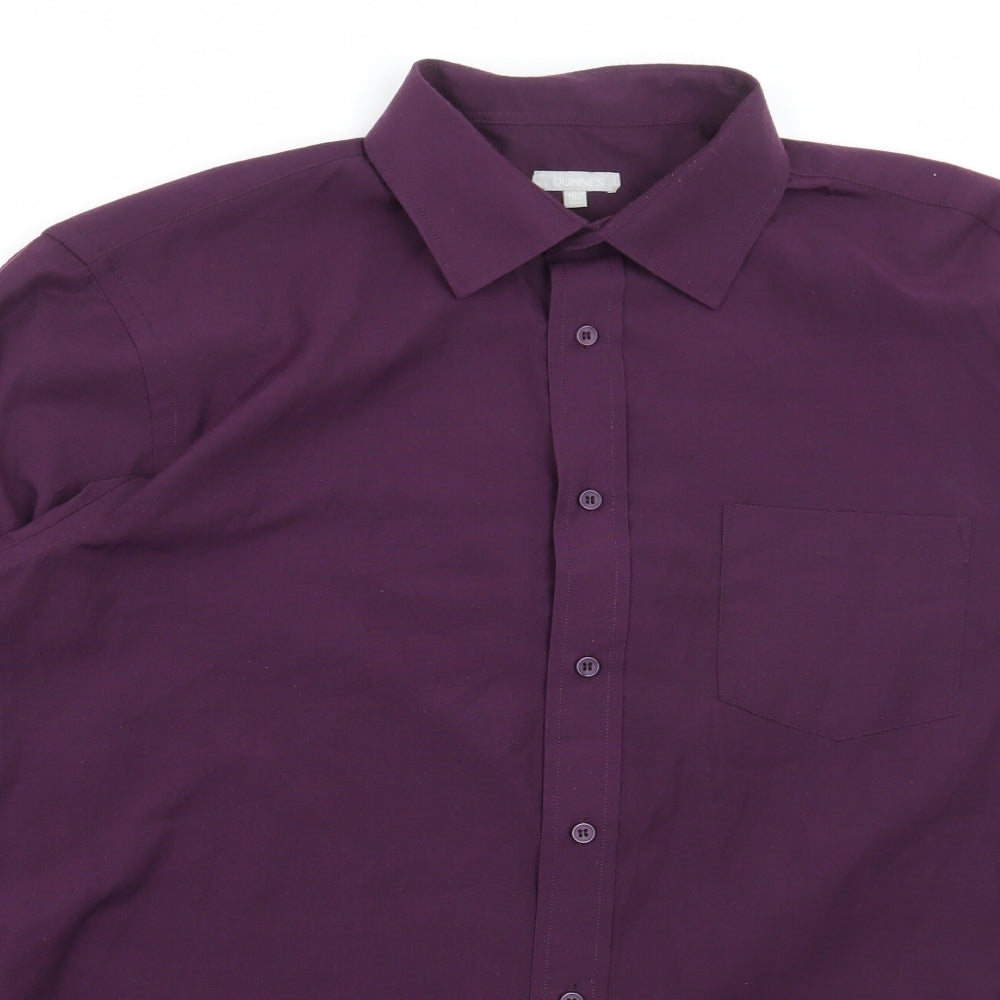 Dunnes Stores Mens Purple Polyester Dress Shirt Size 16.5 Collared Button
