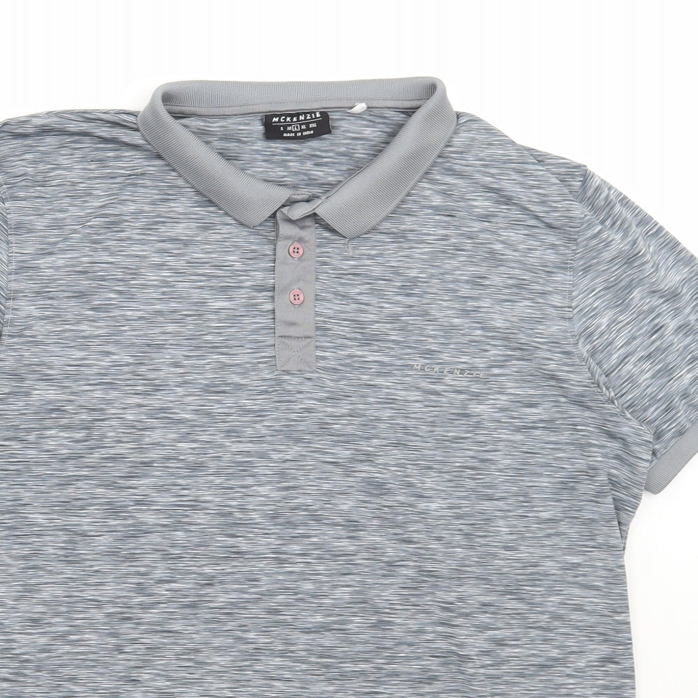 McKenzie Mens Grey Polyester Polo Size L Collared Button