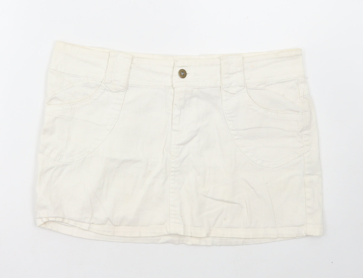 Denim & Co. Womens White Cotton Mini Skirt Size 14 Zip