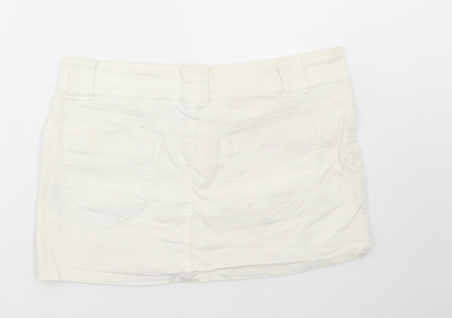 Denim & Co. Womens White Cotton Mini Skirt Size 14 Zip