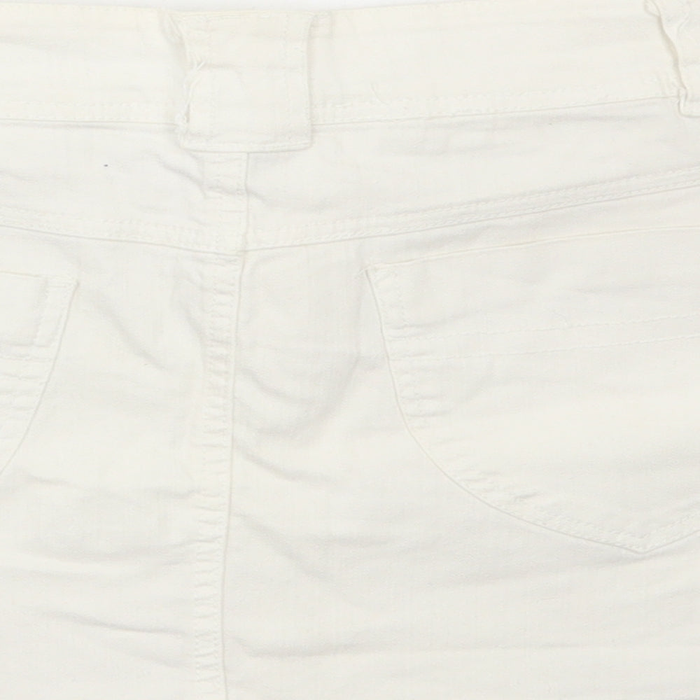 Denim & Co. Womens White Cotton Mini Skirt Size 14 Zip