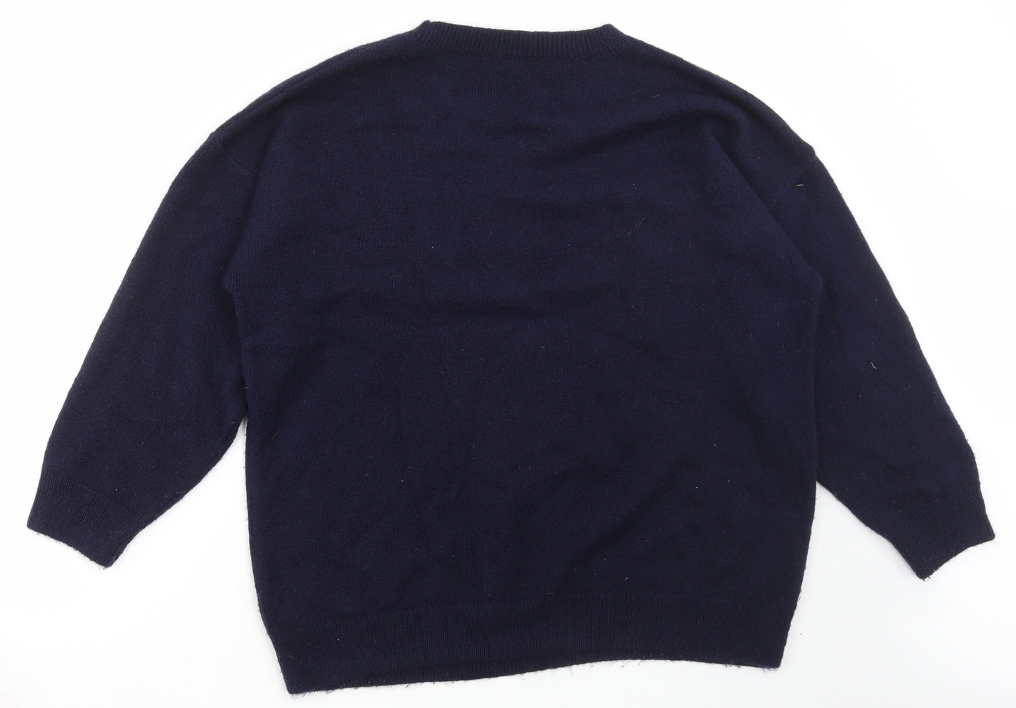 F&F Womens Blue Round Neck Geometric Acrylic Pullover Jumper Size 18