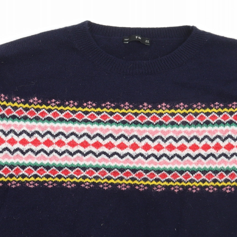 F&F Womens Blue Round Neck Geometric Acrylic Pullover Jumper Size 18