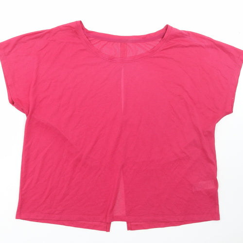 Marks and Spencer Womens Pink Polyester Basic T-Shirt Size 14 Round Neck
