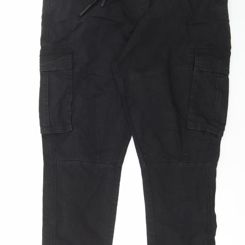 Primark Mens Black Cotton Cargo Trousers Size XL L28 in Regular Drawstring