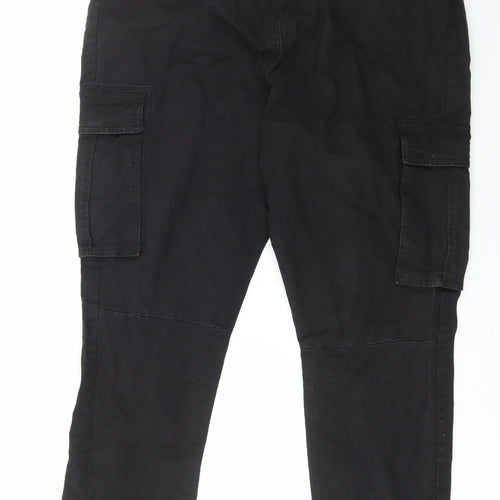 Primark Mens Black Cotton Cargo Trousers Size XL L28 in Regular Drawstring