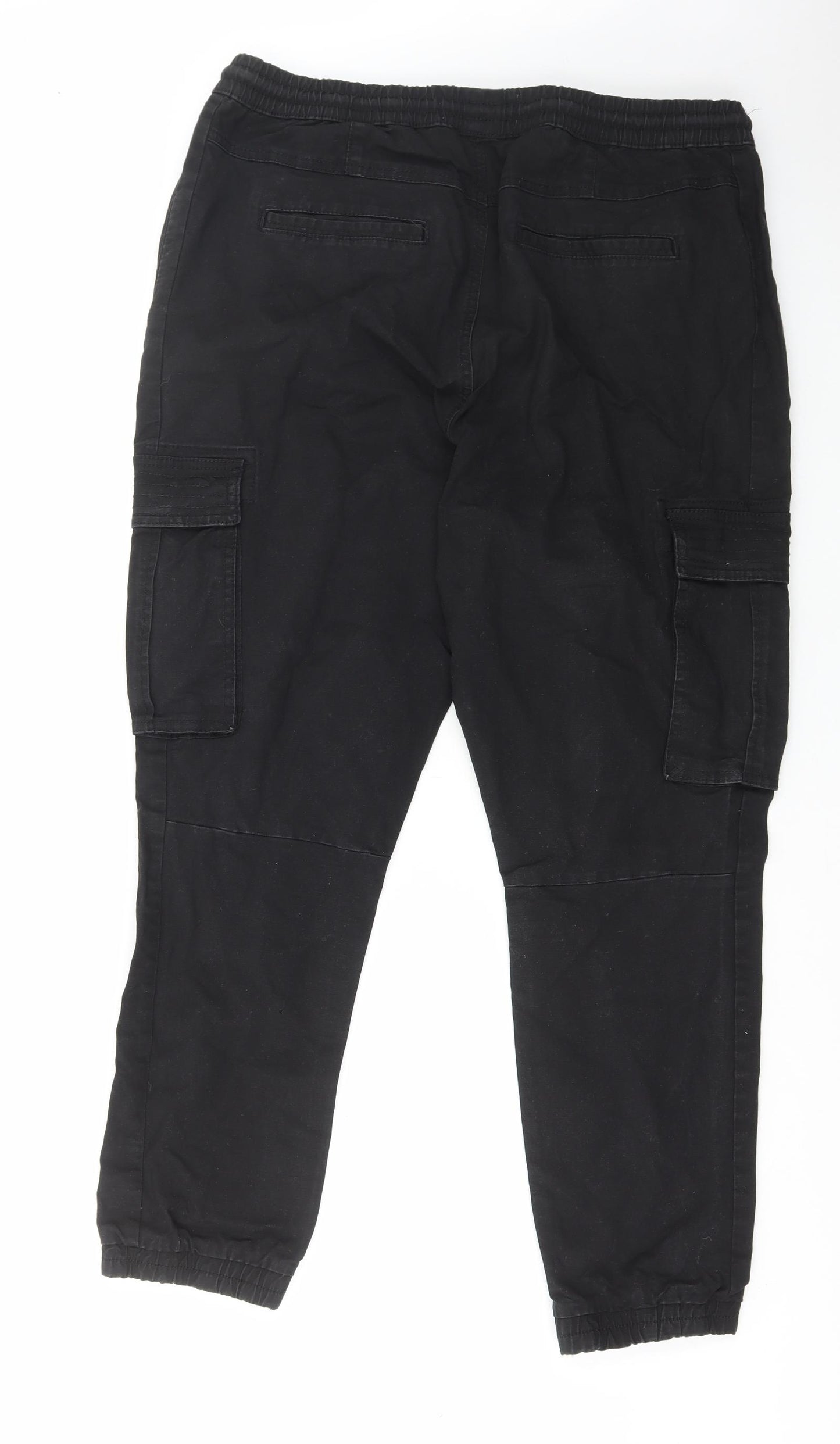 Primark Mens Black Cotton Cargo Trousers Size XL L28 in Regular Drawstring