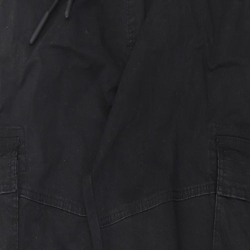 Primark Mens Black Cotton Cargo Trousers Size XL L28 in Regular Drawstring