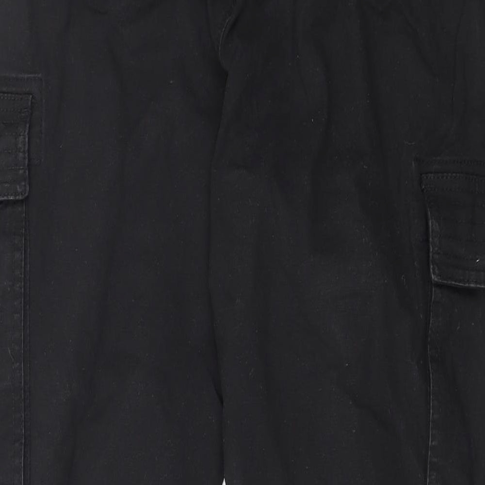 Primark Mens Black Cotton Cargo Trousers Size XL L28 in Regular Drawstring