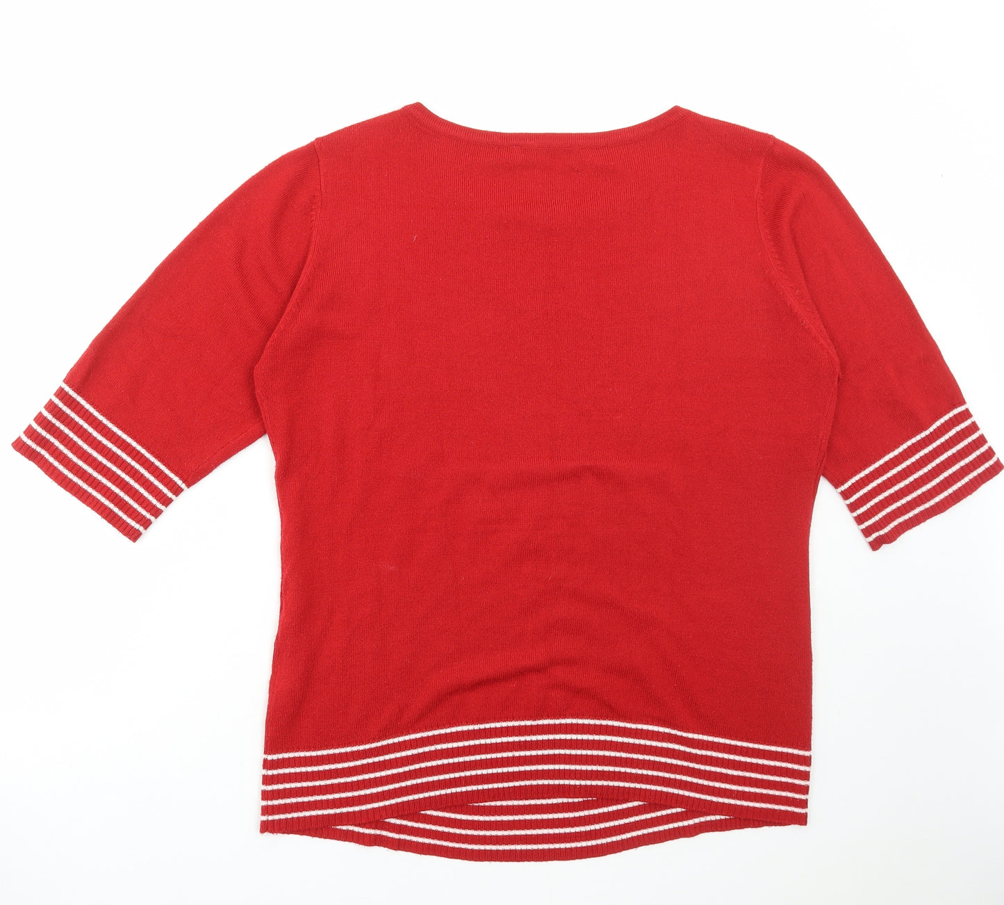 Cashmasoft Womens Red Round Neck Striped Acrylic Pullover Jumper Size L
