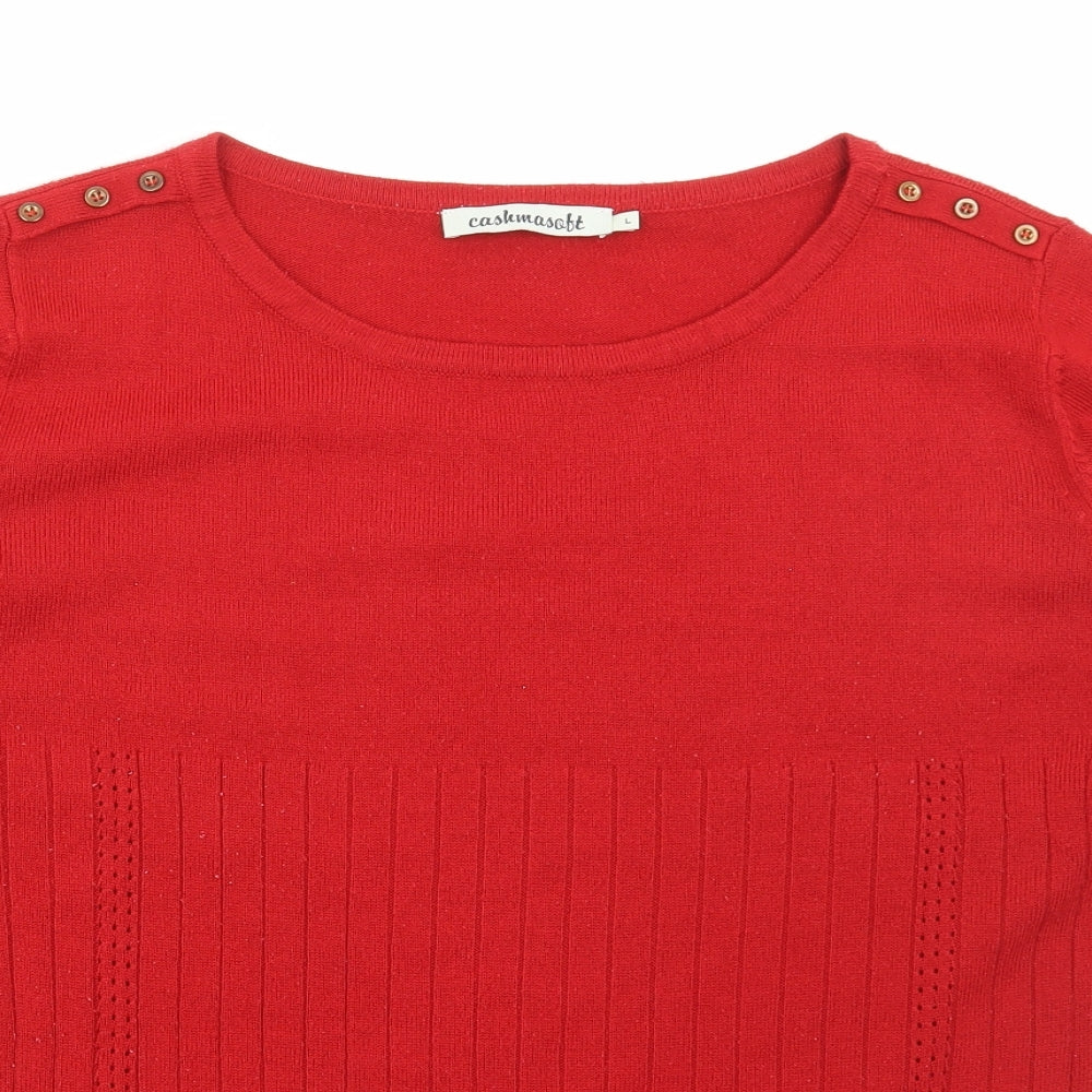 Cashmasoft Womens Red Round Neck Striped Acrylic Pullover Jumper Size L