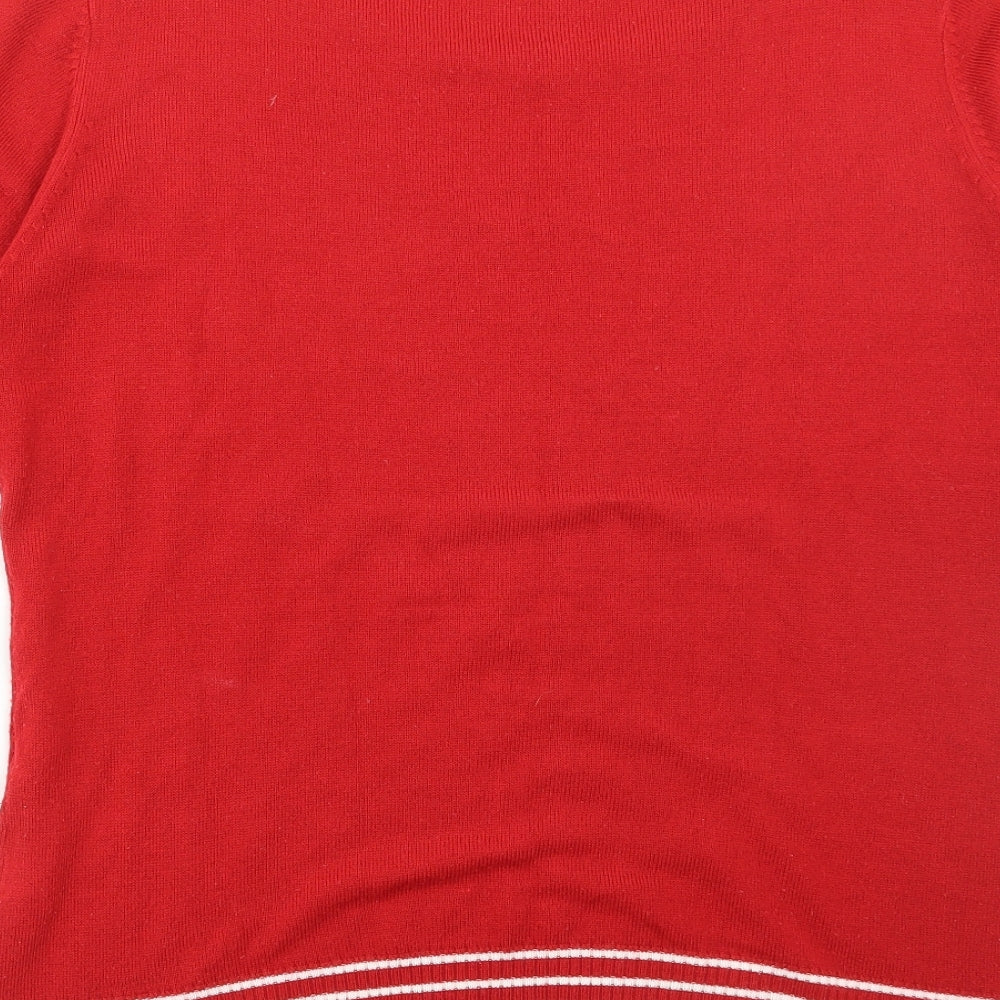 Cashmasoft Womens Red Round Neck Striped Acrylic Pullover Jumper Size L