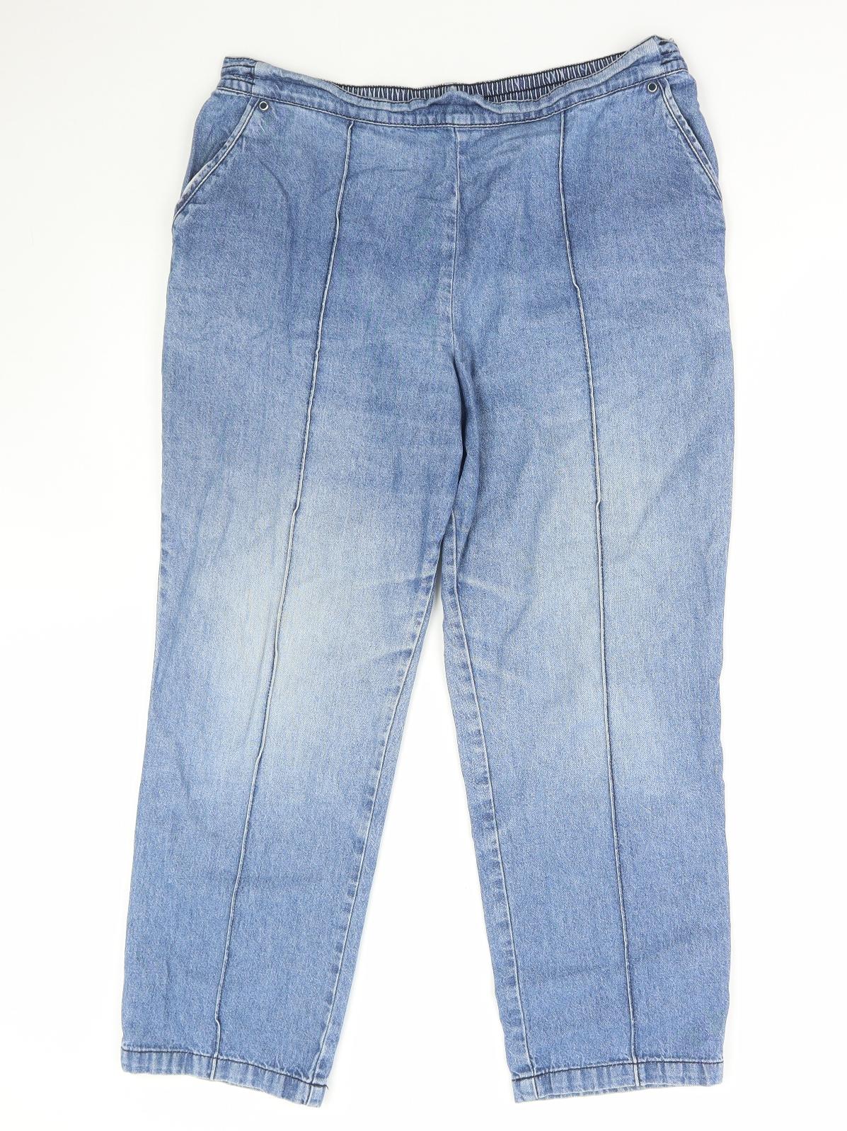 Marks and Spencer Womens Blue Cotton Cropped Jeans Size 14 L26 in Regular