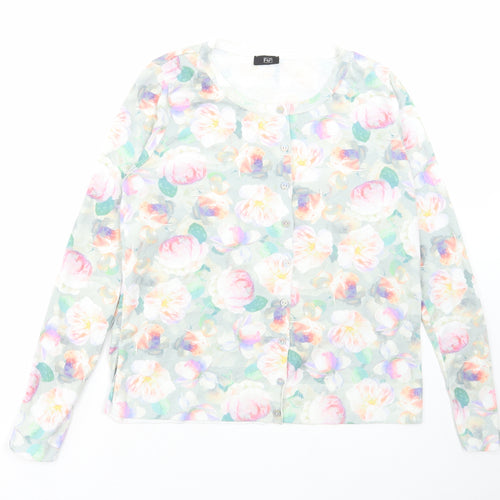 F&F Womens Multicoloured Round Neck Floral Polyester Cardigan Jumper Size 10
