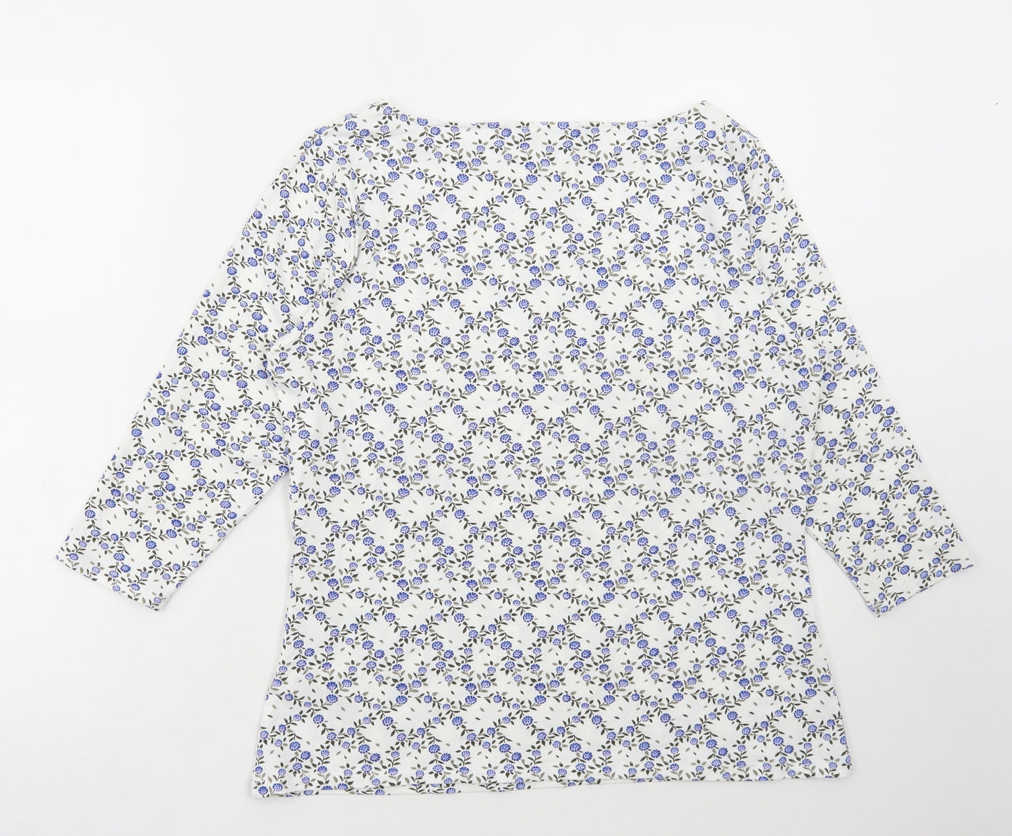 Marks and Spencer Womens White Floral Cotton Basic T-Shirt Size 16 Boat Neck