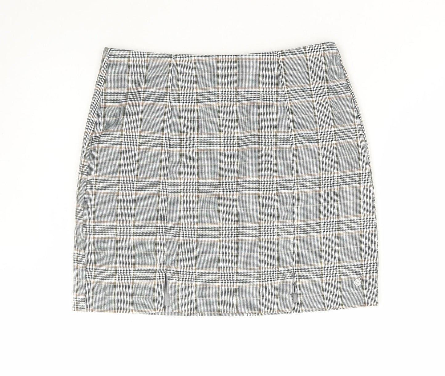 Pull&Bear Womens Grey Plaid Polyester Mini Skirt Size S Zip
