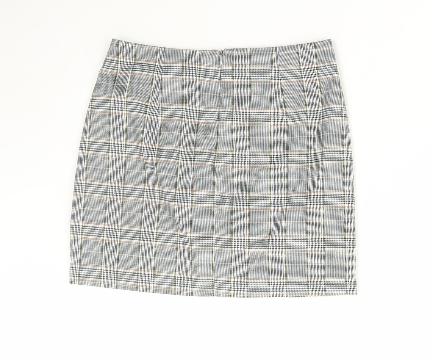 Pull&Bear Womens Grey Plaid Polyester Mini Skirt Size S Zip