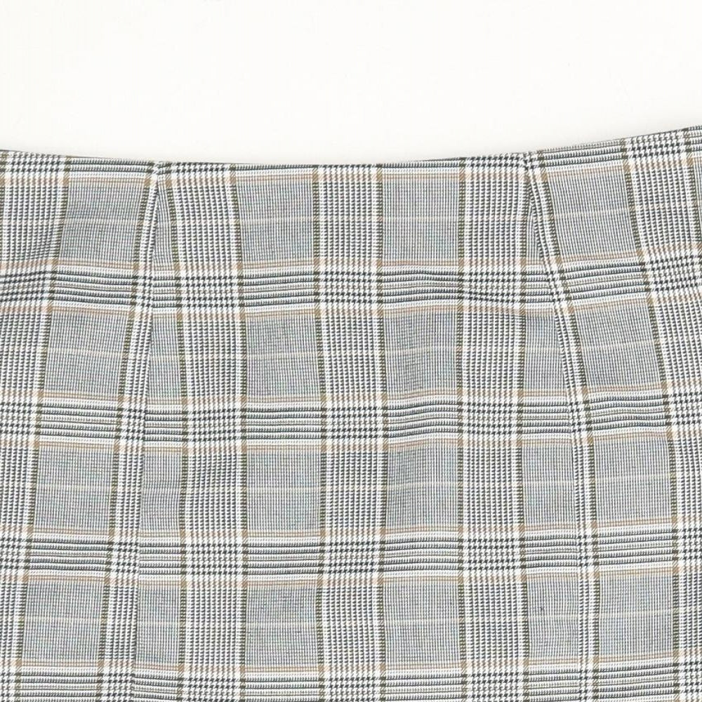 Pull&Bear Womens Grey Plaid Polyester Mini Skirt Size S Zip