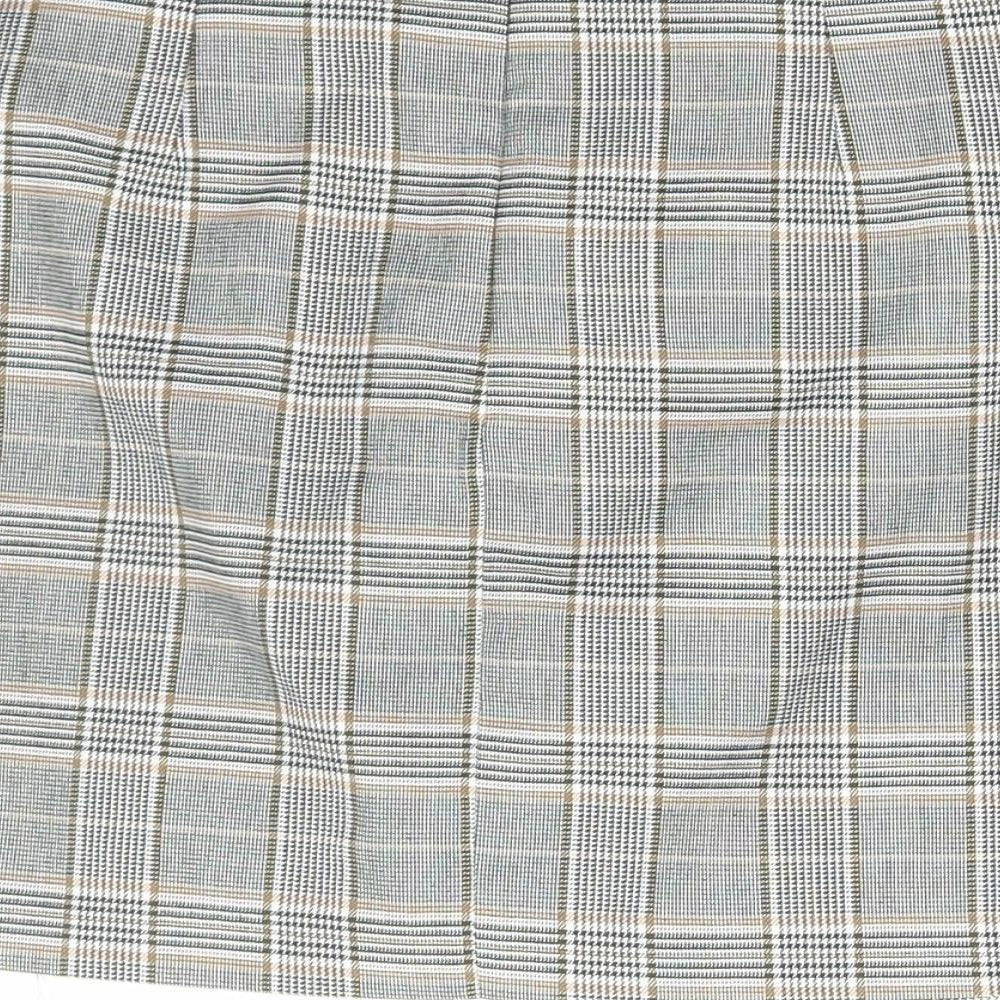 Pull&Bear Womens Grey Plaid Polyester Mini Skirt Size S Zip