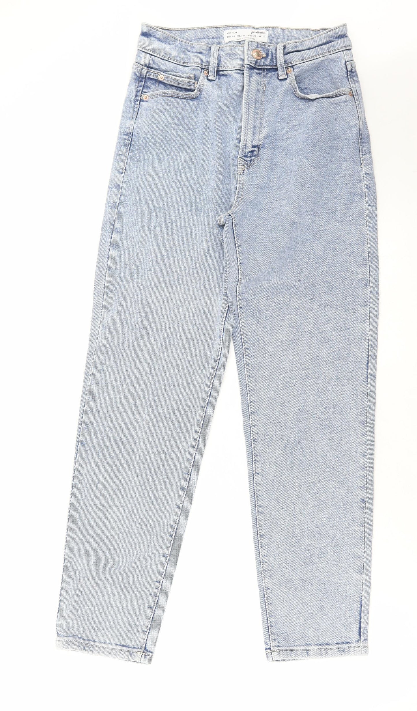 Stradivarius Womens Blue Cotton Mom Jeans Size 10 L28 in Regular Zip