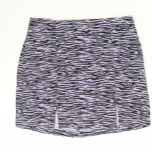 Pull Womens Purple Animal Print Viscose Mini Skirt Size M Zip