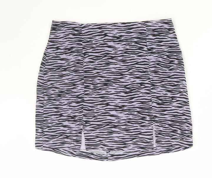 Pull Womens Purple Animal Print Viscose Mini Skirt Size M Zip