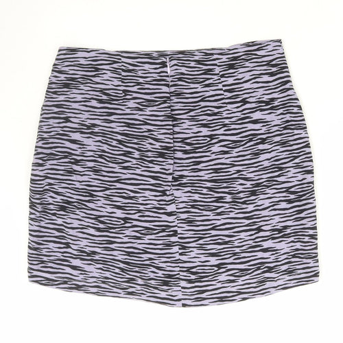 Pull Womens Purple Animal Print Viscose Mini Skirt Size M Zip