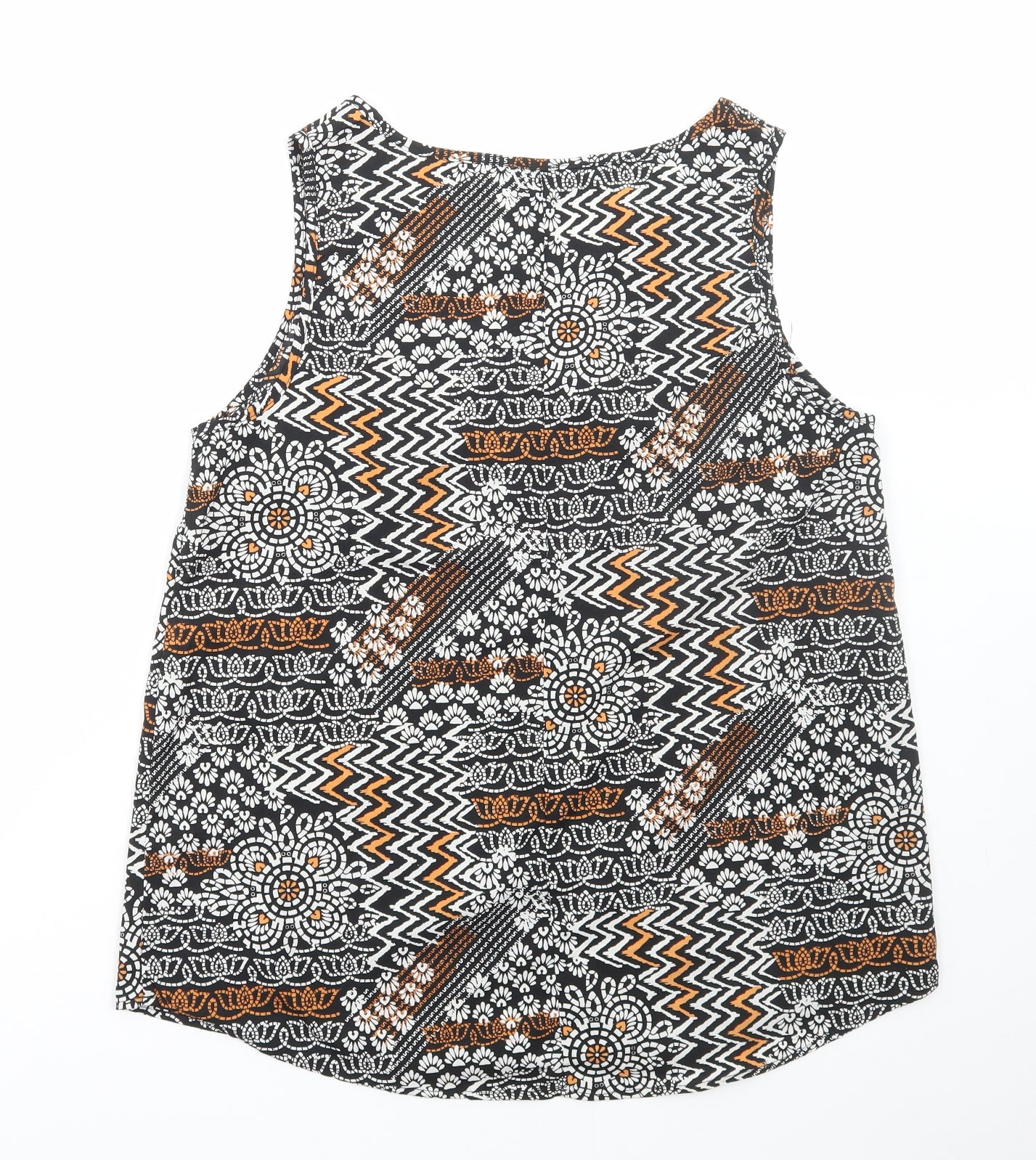 PEP&CO Womens Black Geometric Polyester Basic Tank Size 14 Round Neck