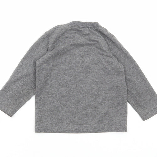Preworn Boys Grey Cotton Basic T-Shirt Size 12 Months Round Neck Button - Small gang