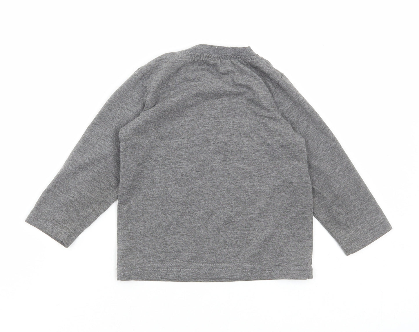 Preworn Boys Grey Cotton Basic T-Shirt Size 12 Months Round Neck Button - Small gang