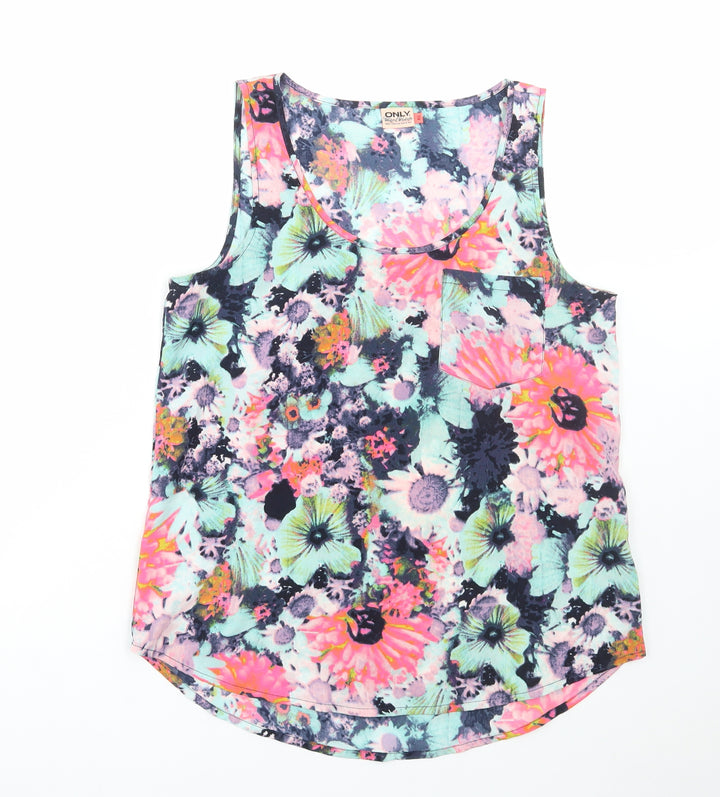 Only Womens Multicoloured Floral Polyester Basic Tank Size 12 Round Neck