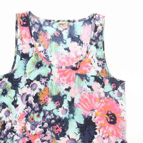 Only Womens Multicoloured Floral Polyester Basic Tank Size 12 Round Neck