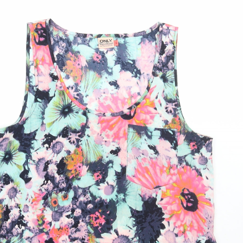 Only Womens Multicoloured Floral Polyester Basic Tank Size 12 Round Neck