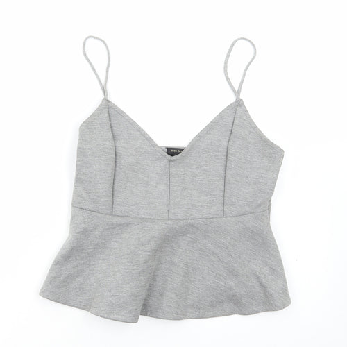 River Island Womens Grey Polyester Cropped T-Shirt Size 12 V-Neck