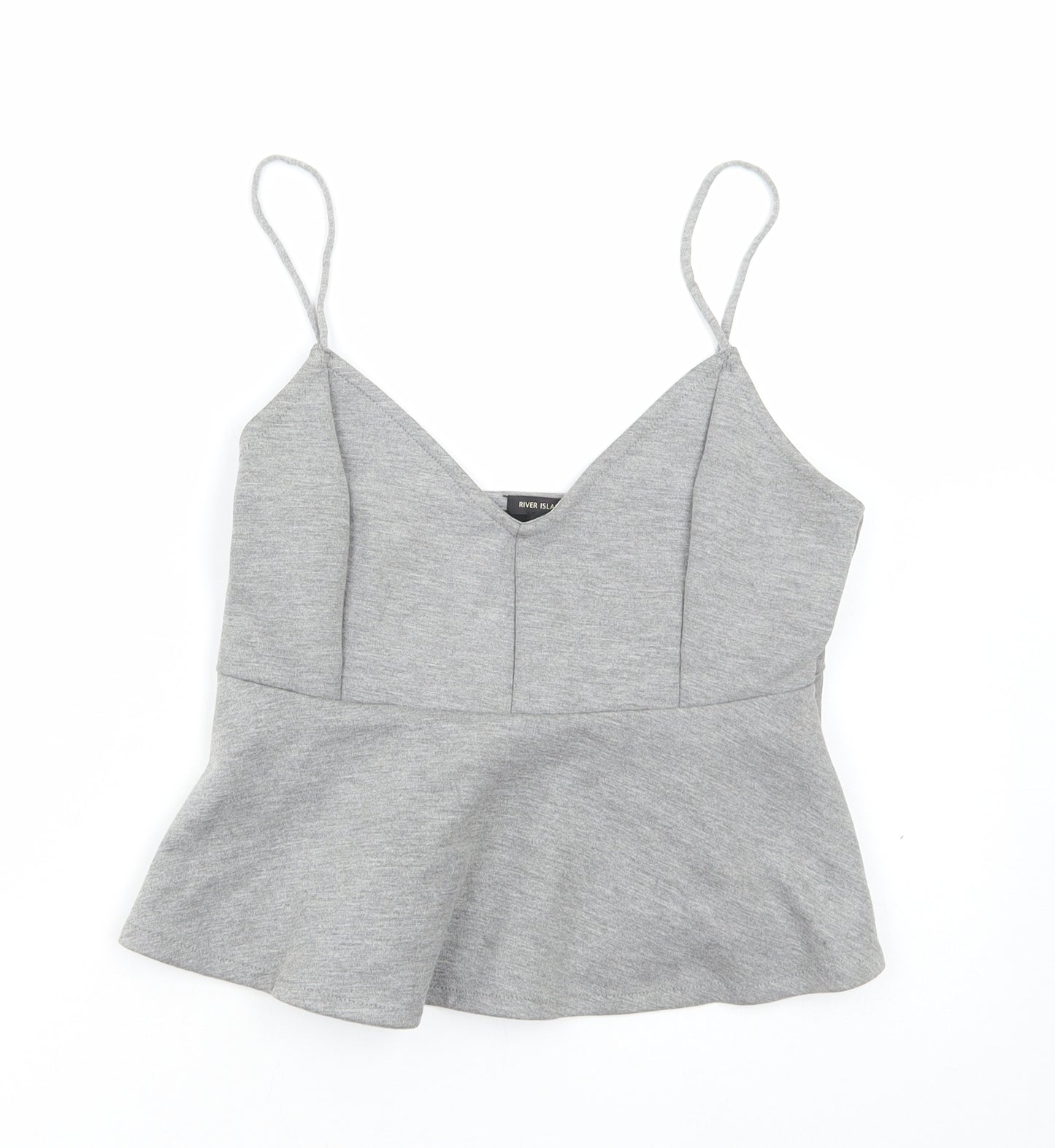 River Island Womens Grey Polyester Cropped T-Shirt Size 12 V-Neck