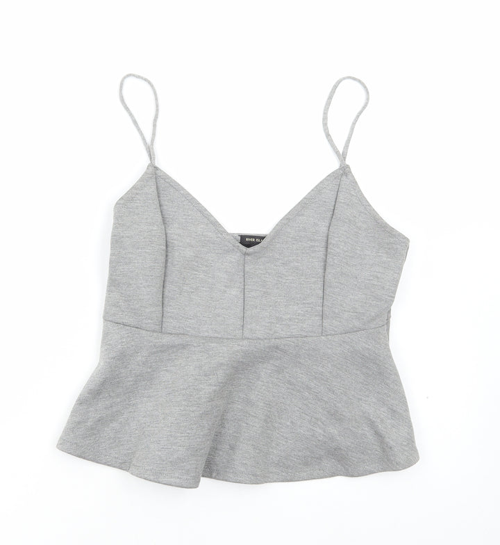 River Island Womens Grey Polyester Cropped T-Shirt Size 12 V-Neck
