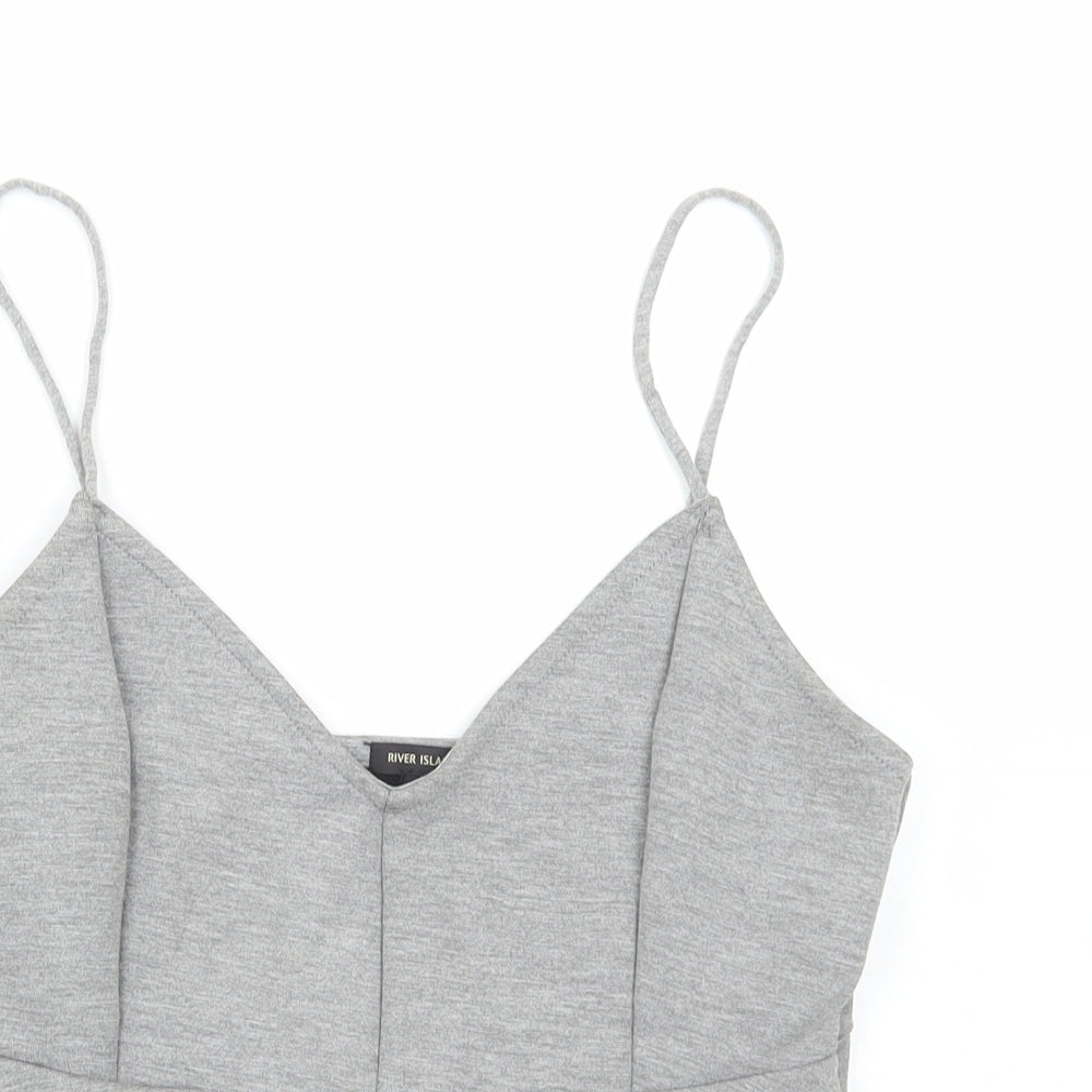 River Island Womens Grey Polyester Cropped T-Shirt Size 12 V-Neck